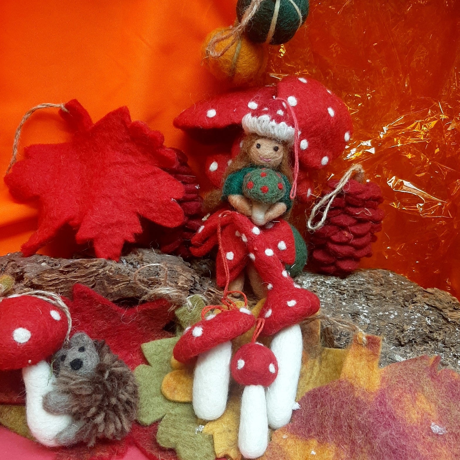Round Toadstool Felt Mushroom Ornament