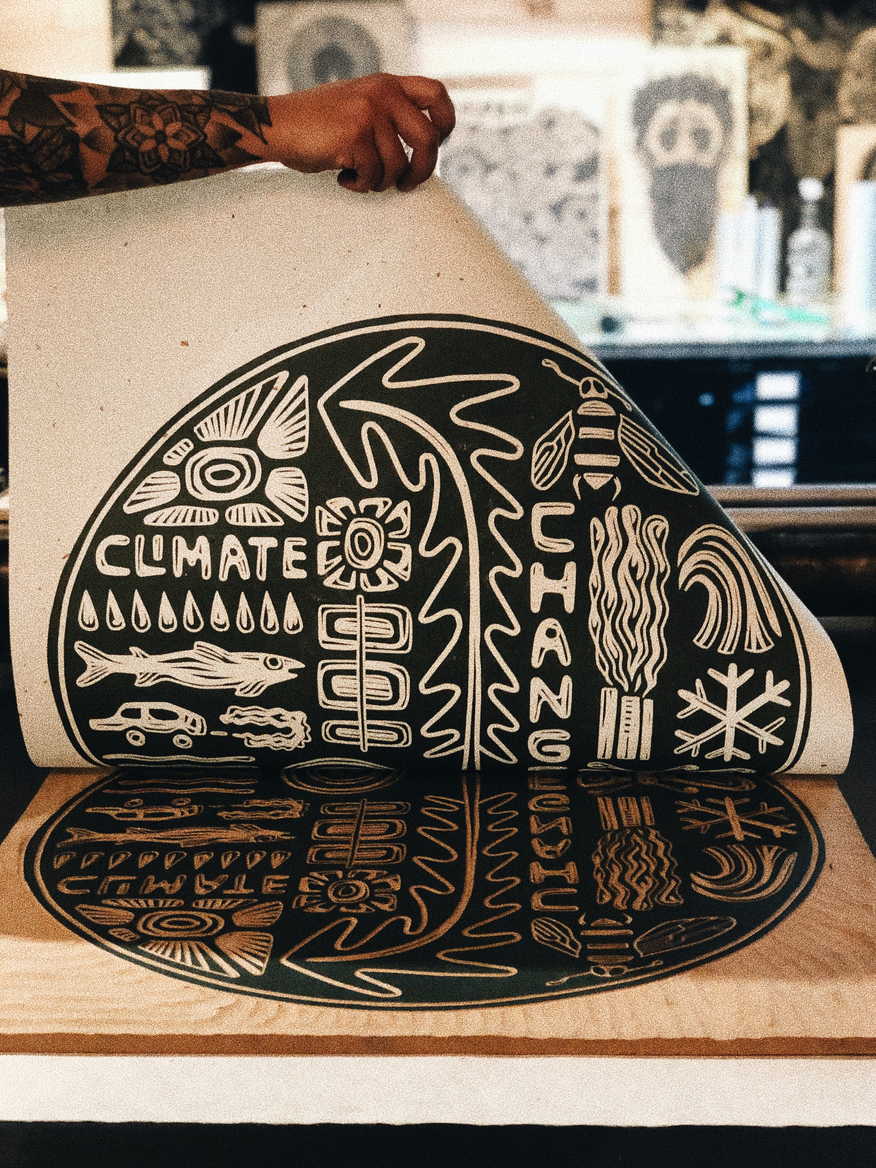 Climate Change Woodcut Print