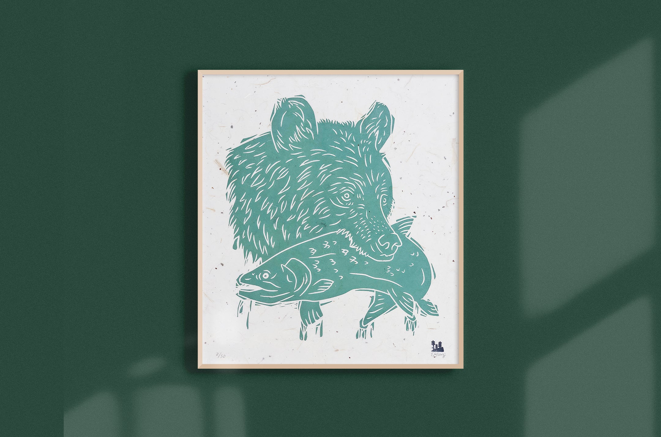 Grizzly Woodblock Print