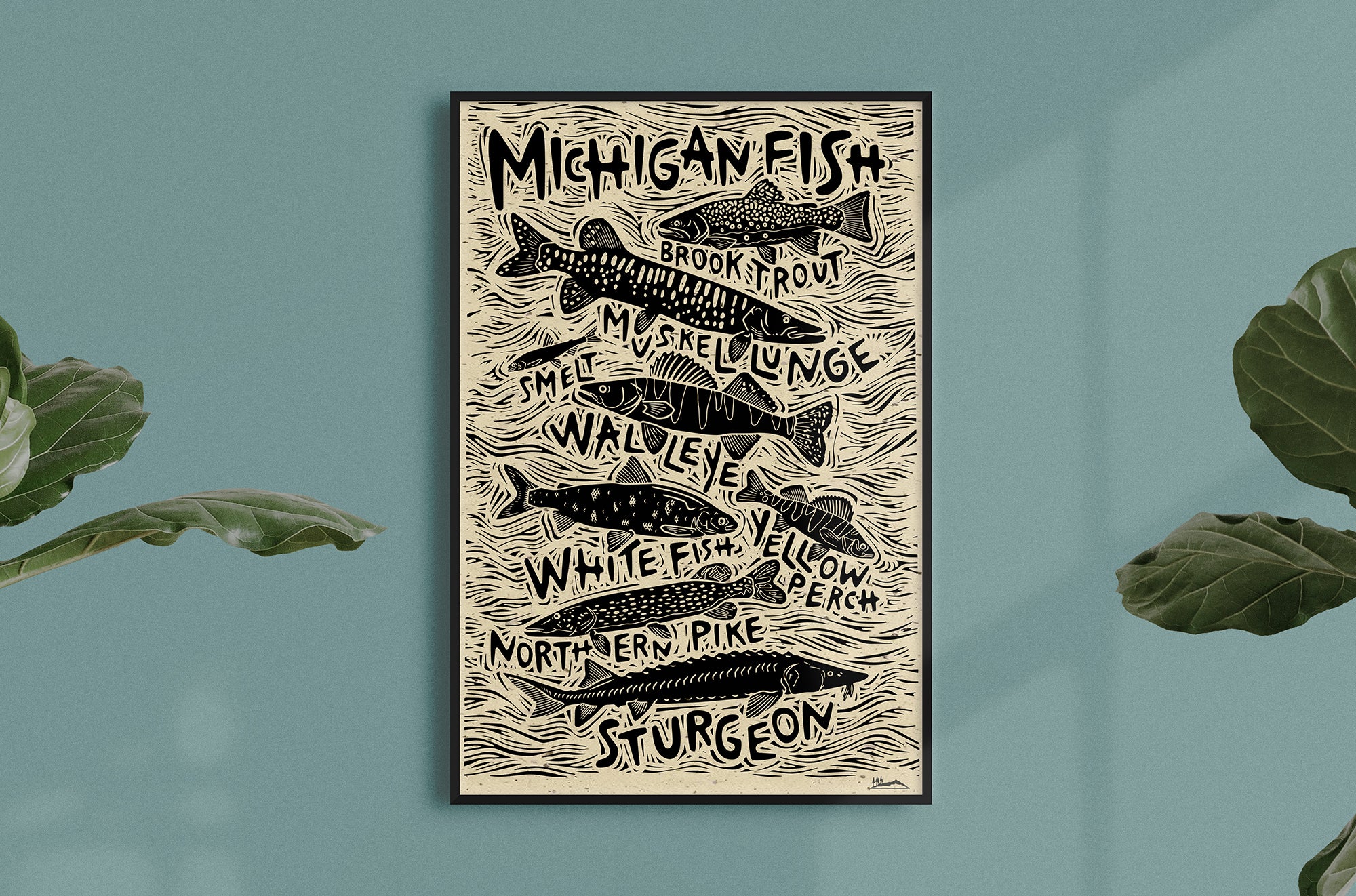 Michigan Fish Woodcut Print